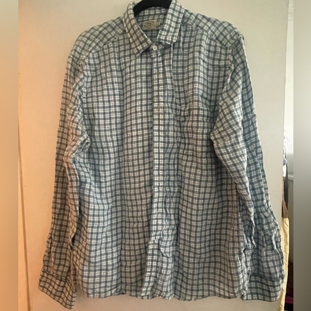 FAHERTY  Linen laguna shirt,  blue check